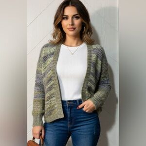 Handmade striped knit Cardigan /wool/Ombre / front shrug, boho, cabincore duster